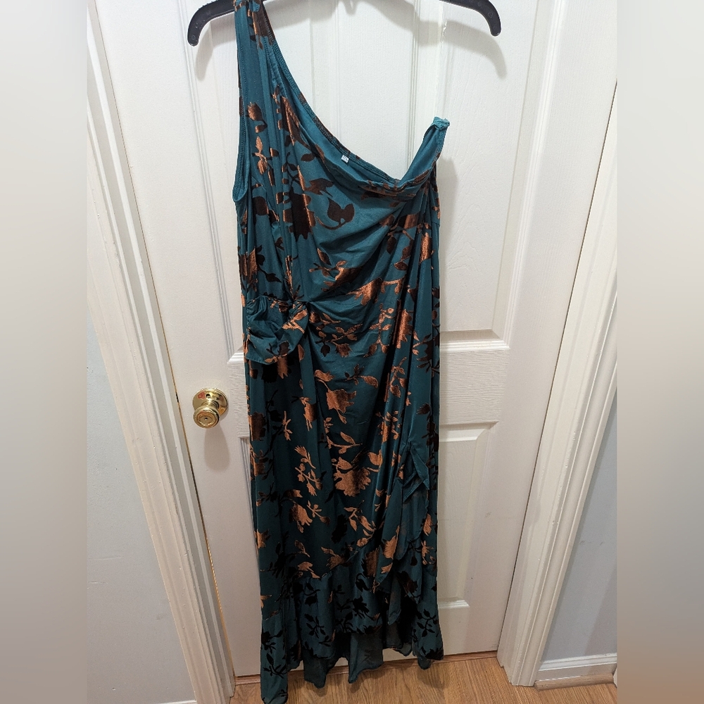 Elegant Green and Brown One-Shoulder Dress